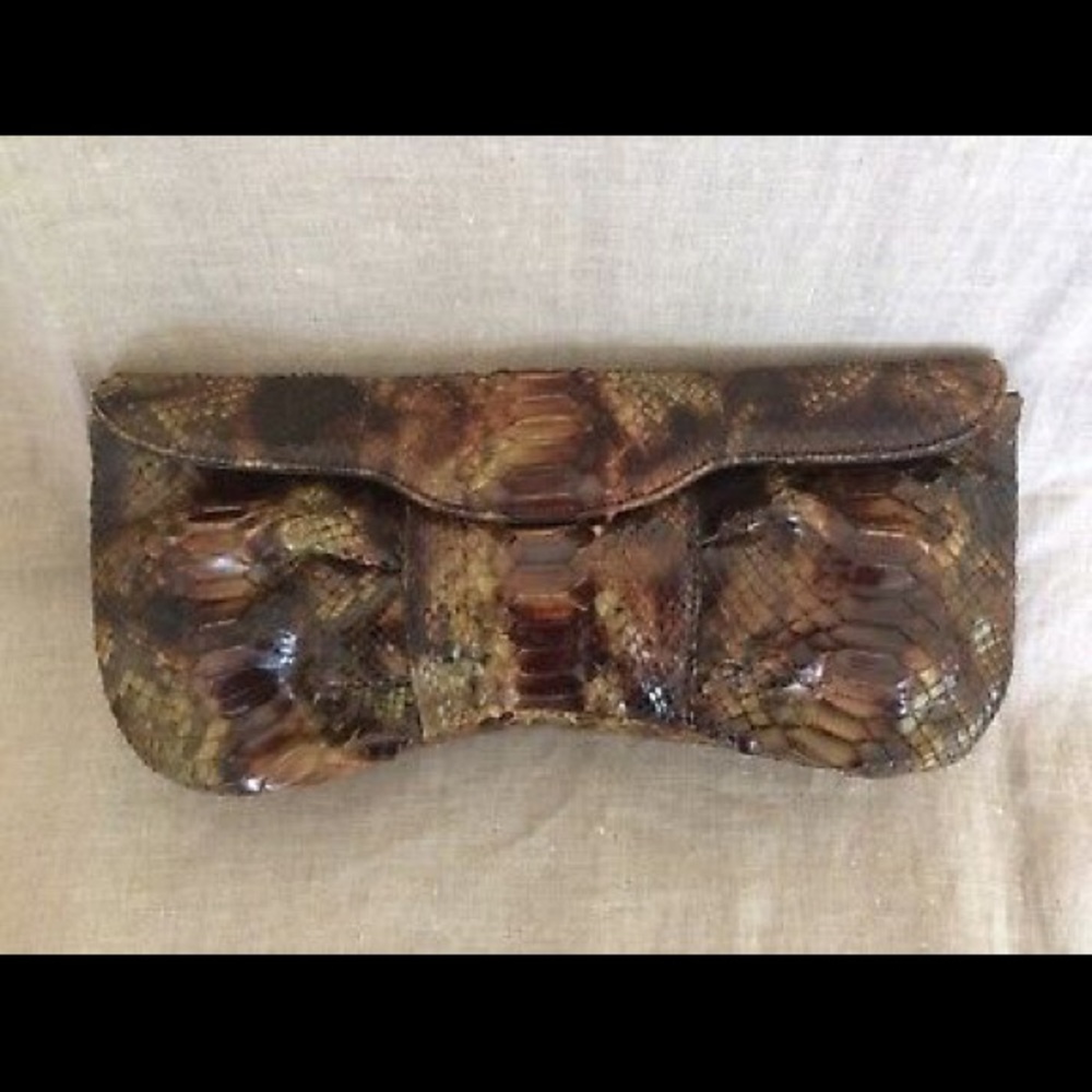 Clutch Python Brown Tan Snakeskin Evening LAI